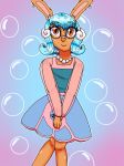  animal_ears blue_dress bubble bunny bunny_ears bunny_girl cucumber_quest dress highres jewelry princess_nautilus seashell_hair_ornament 