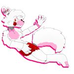  2015 animatronic anthro bottomwear bow_tie canid canine clothing ear_piercing female five_nights_at_freddy&#039;s five_nights_at_freddy&#039;s_2 fox fur hair happy heterochromia long_tail machine mammal mangle_(fnaf) multicolored_body multicolored_fur pants piercing pink_body pink_fur red_bottomwear red_clothing red_pants robot scurryy smile solo torn_bottomwear torn_clothing torn_pants video_games white_body white_fur 