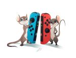  2020 3_toes anthro barefoot controller female fur game_controller group hi_res joycon_controller mammal mouse murid murine nintendo nintendo_controller nintendo_switch pointedfox rodent signature simple_background toes video_games 