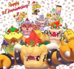  2020 anthro bowser bowser_jr. bowserina cellphone clothing eyewear fangs felid feline glasses group hat headgear headwear hi_res human kart koopa lego mammal mario mario_and_luigi_(series) mario_bros meowser nintendo overweight paper_mario phone princess_peach scalie shirt signature smartphone text topwear vehicle video_games 