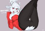  alternate_species anthro anthrofied beauty_mark big_breasts bottomwear bovid breasts buta99 butt caprine clothing female fur furrification goat goat_lucifer_(helltaker) hair hi_res horizontal_pupils horn mammal pants pupils red_eyes shirt smile solo topwear torn_clothing white_body white_fur white_hair 