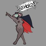  anthro beauty_mark big_breasts breasts cape clothing dialogue empskit exhibitionism female gesture halloween hi_res holidays huge_breasts lagomorph leporid mammal marlena mask nude pointing presenting rabbit sagging_breasts simple_background solo standing sugar_skull 