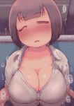  ... 1girl blush bob_cut bra_through_clothes breasts brown_hair cleavage drooling eyebrows_visible_through_hair ibukichi large_breasts one_eye_closed original see-through short_hair solo sweat upper_body wet wet_clothes 