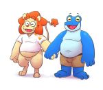  amphibian anthro blue_body blue_skin bottomless bottomwear clothed clothing duo eyebrows eyes_closed felid frog fur hand_holding happy horizontal_pupils leonthelionel light_blue_skin lion male male/male mammal open_mouth orange_body orange_fur pantherine pants pupils romantic_couple shirt slightly_chubby smile tail_tuft topless topwear tuft yellow_body yellow_sclera yellow_skin 