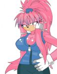  anthro archie_comics big_breasts breasts clothed clothing digital_media_(artwork) echidna female feral fur hair huge_breasts julie-su looking_at_viewer mammal monotreme simple_background solo sonic_the_hedgehog_(archie) sonic_the_hedgehog_(comics) sonic_the_hedgehog_(series) superbunnygt 