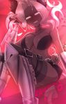  16:10 2020 armor big_breasts breasts chain clothed clothing dark_skin demon demon_humanoid digital_media_(artwork) female gloves hair handwear helltaker hi_res horn horned_humanoid humanoid judgement_(helltaker) legwear looking_at_viewer not_furry raydio solo stockings white_hair widescreen 