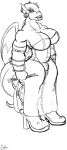  anthro armwear bigshow boots breasts bulge clothing corsette cuphead_(game) dragon dress drumstick_(disambiguation) fan_character footwear grim_matchstick gynomorph hi_res high_heels intersex legwear ms.d non-mammal_breasts reptile scalie shoes solo spikes studs video_games 