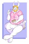  abstract_background anthro asgore_dreemurr beard blush boss_monster bovid caprine diaper facial_hair feces food hi_res horn male mammal messy_diaper pie sheepypeepy sitting soiling solo undertale video_games 