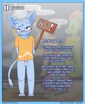  anthro blue_body blue_fur clothed clothing comic conditional_dnp erection eyewear felid fur genitals glasses hi_res male mammal partially_clothed penis pink_penis purple_eyes ryoku ryoku_(character) small_penis solo text 