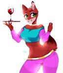  alcohol anthro beverage brown_body brown_fur clothed clothing collar eyelashes felid feline female fur goblet green_eyes hi_res jewelry katta mammal quest_for_glory serving_tray shema signature simple_background smile solo swanlake white_background wine 