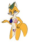  anthro bikini breasts canid canine clothed clothing fangs female flag_bikini fox hat headgear headwear looking_at_viewer lt._fox_vixen mammal open_mouth solo squirrel_and_hedgehog standing swimwear united_states_of_america unknown_artist 