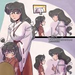  1boy 2girls animal_ears black_hair father_and_daughter han&#039;you_no_yashahime higurashi_kagome inuyasha inuyasha_(character) japanese_clothes kimono lennys long_hair moroha mother_and_daughter multiple_girls tears younger 