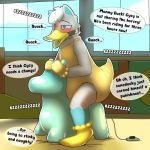  2020 absurd_res anthro beak beak_gag blue_body blue_fur blush canid canine canis clothed clothing cyric daycare dialogue diaper digital_drawing_(artwork) digital_media_(artwork) duck_costume ducky_daycare english_text fur gag gagged glistening hair hi_res humiliation hybrid infantilism male mammal markings multicolored_body multicolored_fur offscreen_character onesie onomatopoeia sex_toy sexotheque solo sound_effects speech_bubble text ursid vibrator what white_body white_fur white_hair wolf 