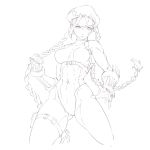  1girl abs braid cameltoe cammy_white clenched_hand closed_mouth covered_abs covered_navel covered_nipples facial_scar fingerless_gloves gloves hat highres leotard long_hair muscle muscular_female ozkh6 pouch scar simple_background sketch solo street_fighter thigh_strap turtleneck twintails white_background 
