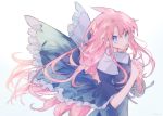  1girl angel_wings blue_eyes braid breasts disgaea dress frilled_dress frills hands_together issa_(sorako45) long_hair looking_at_viewer makai_senki_disgaea_4 medium_breasts pink_hair sidelocks simple_background single_braid smile solo twitter_username vulcanus_(disgaea_4) white_background wings 