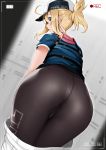  1girl absurdres artoria_pendragon_(all) ass bangs colorized fate/grand_order fate_(series) fine_fabric_emphasis hamadamiku01 heroic_spirit_festival_outfit highres looking_at_viewer looking_back mysterious_heroine_xx_(foreigner) pantyhose ponytail satansoft1 self_upload thighs 