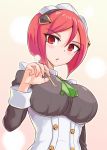  1girl azure_striker_gunvolt azure_striker_gunvolt_2 breasts commentary_request cougar_(cougar1404) large_breasts looking_at_viewer maid nowa_(gunvolt) red_eyes short_hair solo 