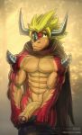  2020 abs anthro big_penis clothed clothing dragon drum_bunker_dragon foreskin future_card_buddyfight genitals half-erect hi_res horn humanoid_genitalia humanoid_penis looking_at_viewer male muscular muscular_anthro muscular_male pecs penis shy solo todex topless uncut undressing vein veiny_penis watermark yellow_eyes 