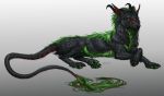  2020 4_toes ambiguous_gender black_body black_fur black_nose canid canine canis digital_media_(artwork) feral fur green_body green_fur green_pawpads horn hybrid mammal nukerooster pawpads paws red_eyes solo toes wolf 