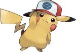 :3 arm_up artist_request baseball_cap black_eyes blush_stickers closed_mouth clothed_pokemon full_body gen_1_pokemon happy hat highres leaning looking_up no_humans official_art pikachu pokemon pokemon_(anime) pokemon_(creature) pokemon_(game) pokemon_bw_(anime) pokemon_swsh red_headwear smile solo standing transparent_background 