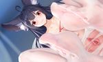  animal_ears black_hair blush close long_hair navel original pussy red_and_white red_eyes torn_clothes uncensored 