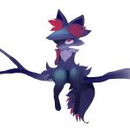  2020 absurd_res ambiguous_gender anthro b-epon bags_under_eyes blue_body blue_fur braixen branch cheek_tuft chest_tuft digital_media_(artwork) facial_tuft fluffy fluffy_tail fur hi_res hip_tuft inner_ear_fluff looking_at_viewer nintendo pok&eacute;mon pok&eacute;mon_(species) red_eyes semi-anthro simple_background sitting smile solo tuft video_games white_background 