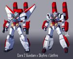  00kaiser character_name clenched_hands core_gundam_ii crossover fusion gradient gradient_background gundam gundam_build_divers gundam_build_divers_re:rise highres jetfire mecha mechanical_wings multiple_views no_humans transformers variations visor wings 
