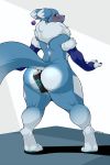  2:3 anthro big_butt blue_body blush butt digimon digimon_(species) fan_character female haley_(nightfaux) hi_res looking_back nightfaux nude rear_view renamon solo 