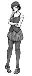  1girl absurdres breasts crossed_arms gggg highres leggings looking_at_viewer medium_breasts monochrome niijima_makoto pantyhose persona persona_5 plaid plaid_skirt short_hair skirt solo white_background 