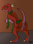  anthro anus breasts butt clothed clothing erect_nipples female genitals hi_res kobold looking_at_viewer nipples nude partially_clothed presenting presenting_hindquarters presenting_pussy pussy scalie scarf simple_background solo threepaws tongue tongue_out 
