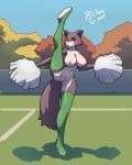  2020 aikaanarchy anthro beastars big_breasts body_writing breasts brown_body brown_fur canid canine canis cheerleader clitoral_hood clitoris clothing erect_nipples female footwear footwear_only front_view full-length_portrait fur genitals hi_res juno_(beastars) legwear mammal mostly_nude nipples on_one_leg one_leg_up outside pom_poms portrait public_nudity pussy raised_leg shoes shoes_only solo standing tattoo text thigh_highs wolf 