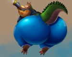  activision anthro big_butt bottomwear butt canid canine canis clothing crash_bandicoot_(series) crocodile crocodilian crocodylid dingo dingodile flamethrower hi_res huge_butt hybrid hyper hyper_butt male mammal overweight pants ranged_weapon reptile scalie shenzel solo video_games weapon 