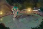  3:2 axe claws digital_media_(artwork) dragon dragon_taur female hair hi_res horn hot_spring keledrei_lynn klifflod long_hair looking_at_viewer melee_weapon monster_girl_(genre) nipples nude reflection scales signature solo taur water weapon wings yellow_eyes 