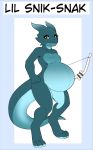  3_toes anthro belly big_belly bow_(weapon) digitigrade female hand_on_hip hi_res kobold nude papa_soul pregnant pupils ranged_weapon slit_pupils solo toes weapon yellow_eyes 