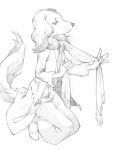  3:4 anthro bottomwear canid canine canis clothing domestic_dog female footwear frown graphite_(artwork) half-closed_eyes hi_res inui_(aggressive_retsuko) jacket kneeling mammal monochrome narrowed_eyes pants pencil_(artwork) scarf shoes simon_7617118 simple_background solo topwear traditional_media_(artwork) white_background 