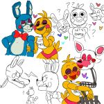  &lt;3 1:1 angry animatronic anthro avian beak bib bird blue_body blush bow canid canine chicken clothing colored_sketch eye_contact eyelashes eyeshadow female five_nights_at_freddy&#039;s five_nights_at_freddy&#039;s_2 fox galliform gallus_(genus) hi_res hug lagomorph leporid lipstick looking_at_another machine makeup male mammal mangle_(fnaf) panties phasianid pink_body pink_cheeks rabbit red_cheeks robot sketch snazzamazing toy_bonnie_(fnaf) toy_chica_(fnaf) underwear video_games yellow_body 