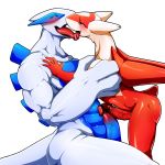  1:1 abs anthro anthrofied blush crossgender duo french_kissing frottage geiru_mirua genitals half-closed_eyes hi_res hug humanoid_genitalia humanoid_penis kissing larger_male latias legendary_pok&eacute;mon lugia male male/male muscular muscular_male narrowed_eyes nino_onodera nintendo open_mouth penis pok&eacute;mon pok&eacute;mon_(species) sex simple_background size_difference smaller_male vein veiny_penis video_games white_background wings 