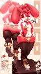  &lt;3 anthro bulge clothed clothing coco_(picturd) english_text fan_character floppy_ears footwear fur girly hair hi_res lagomorph legwear leporid male mammal model_sheet one_eye_closed picturd rabbit red_body red_eyes red_fur red_hair shoes solo text thigh_highs topless wide_hips wink 