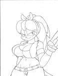  anthro bandicoot big_breasts breasts clothed clothing digital_media_(artwork) female feral fur gloves hair handwear huge_breasts long_hair looking_at_viewer mammal marsupial monochrome orange_eyes perci_the_bandicoot simple_background smile solo sonic_boom sonic_the_hedgehog_(series) staci_the_bandicoot superbunnygt video_games 
