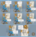  absurd_res anthro blue_clothing blue_dress canid canine canis cheetah clothing comic dialogue drawing drawing_in_a_drawing dress english_text felid feline female fur hi_res julia_(vestina) letterbox long_tail mammal simple_background solo spots spotted_body spotted_fur text vestina watermark wolf 