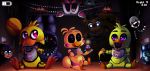  2014 animatronic avian balloon balloon_boy_(fnaf) beak bib bird black_body black_sclera blue_body blue_eyes brown_hair canid canine chibi chica_(fnaf) chicken claws clothing cupcake_(fnaf) english_text eyelashes female fingers five_nights_at_freddy&#039;s five_nights_at_freddy&#039;s_2 food fox galliform gallus_(genus) gesture glowing glowing_eyes green_eyes group hair half-closed_eyes hat headgear headwear hi_res holding_object humanoid lagomorph leporid machine male mammal mangle_(fnaf) marionette_(fnaf) microphone_in_pussy narrowed_eyes open_mouth open_smile orange_body phasianid pink_cheeks pink_inner_ear pizza purple_body purple_eyes purple_inner_ear rabbit red_cheeks red_eyes robot sharp_teeth sitting smile teeth text thenornonthego toe_claws toes toy_bonnie_(fnaf) toy_chica_(fnaf) ursid v_sign video_games white_body withered_bonnie_(fnaf) withered_chica_(fnaf) withered_freddy_(fnaf) yellow_body 