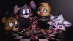  16:9 2018 3_toes 4_fingers angry animatronic anthro avian beak bib bird black_nose blue_eyes bonnie_(fnaf) brown_body brown_fur buckteeth canid canine cheek_tuft chica_(fnaf) chicken ears_down eyebrows eyes_closed eyeshadow facial_tuft feathers female fingers five_nights_at_freddy&#039;s five_nights_at_freddy&#039;s_2 fox foxy_(fnaf) freddy_(fnaf) fur galliform gallus_(genus) group hi_res hook lagomorph leporid machine makeup male mammal mangle_(fnaf) pencil_(object) phasianid pink_body pink_fur pivoted_ears purple_body purple_eyes purple_fur rabbit red_body red_cheeks red_fur ribbons robot sad sitting teeth toes tonycrynight tuft ursid video_games white_body white_fur widescreen yellow_body yellow_eyes yellow_feathers yellow_fur 