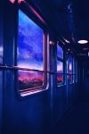  absurdres artist_name building city_lights cityscape commentary_request ground_vehicle highres lifeline_(a384079959) mountainous_horizon night no_humans original rain scenery train train_interior window 