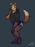  anthro black_clothing black_hoodie black_topwear briefs canid canine canis clothing domestic_dog drawyourfursona hi_res hoodie k-9 male mammal meme meme_clothing solo standing topwear underwear white_clothing white_underwear 