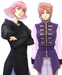  2girls breasts crossed_arms gundam gundam_unicorn haman_karn large_breasts looking_at_viewer looking_to_the_side marida_cruz medium_hair multiple_girls pink_hair scowl standing takeda_yuuko uniform v-shaped_eyebrows white_background zeta_gundam 