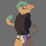  black_clothing black_hoodie black_topwear briefs bulge clothing domestic_cat drawyourfursona felid feline felis heioart hi_res hoodie male mammal meme meme_clothing simple_background solo standing topwear underwear white_clothing white_underwear 