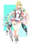  1girl absurdres blonde_hair breasts daive elbow_gloves gloves highres large_breasts mythra_(xenoblade) panties pantyshot skindentation sword thighhighs underwear weapon xenoblade_chronicles_(series) xenoblade_chronicles_2 yellow_eyes 