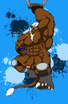  absurd_res anthro balls big_muscles brown_body brown_fur bulge clothing exercise felid flaccid foreskin fur genitals hair hi_res huge_muscles ipod kaze3481_(artist) lion male mammal muscular muscular_anthro muscular_male pantherine penis protective_gear solo tail_tuft thong tuft uncut underwear white_hair 