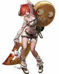  1girl a.b.a bandages blood chain guilty_gear homunculus karee key_in_head key_weapon paracelsus red_hair short_hair weapon 