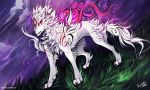  2020 4_toes amaterasu ambiguous_gender black_nose canid canine canis capcom day deity detailed_background digital_media_(artwork) feral fur grass hi_res mammal myarukawolf outside solo standing toes video_games white_body white_fur wolf ōkami 